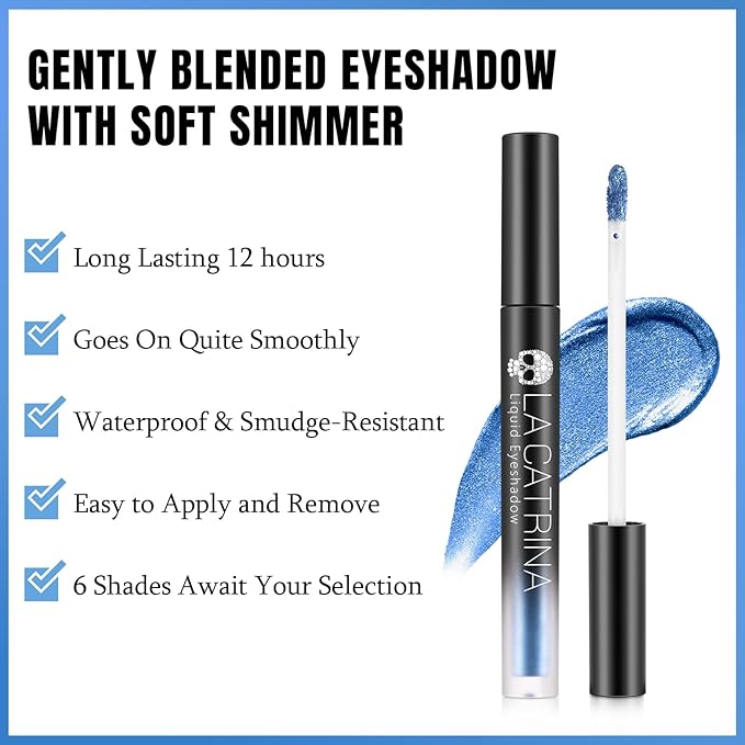 Liquid Shimmer Eyeshadow, Pigmented Ocean Blue Metallic Liquid Eye Shadow Eyeliner Makeup for Smoky Eyes, Long Lasting Quick-Drying One-Swipe Coverage Royal Blue Sparkle Eyeshadow for Party, Y2K #10