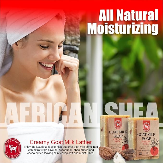 Honey Sweetie Acres 2-Pack African Shea Goat Milk Soap - Handmade 5 oz Bar, Made with Natural Ingredients, Moisturizing & Gentle, Made in the USA
