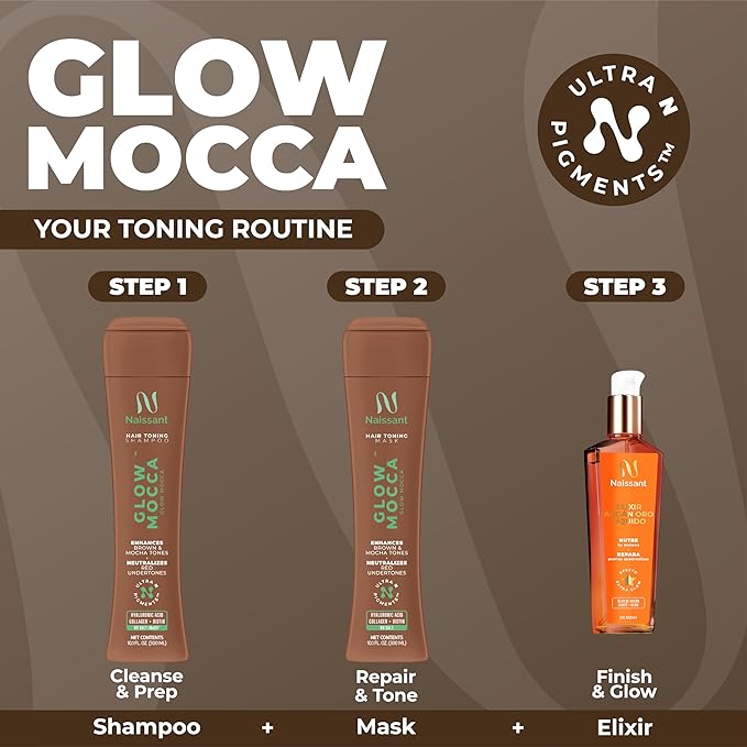 Naissant Glow Mocca Hair Toning Shampoo |High-Purity Pigments |Neutralizes Red &Orange Undertones |For Brown &Mocha Hair |Hyaluronic Acid, Collagen &Biotin | Paraben, Ammonia &Sulfate Free |10.1 Fl.Oz