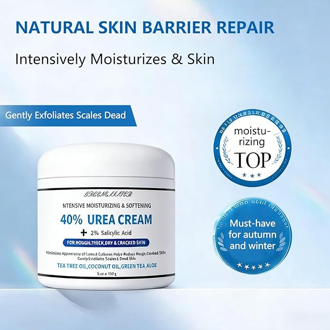 Urea Cream 40% Plus Salicylic Acid 2%, Urea Cream 40 Percent for Feet Maximum Strength, Foot Cream for Dry Heels Cracked