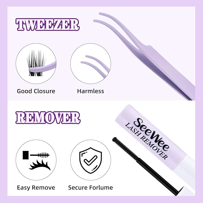 Wispy Lash Clusters Kit 10-18mm D Curl Spikes Natural Lash Clusters 144pcs DIY Cluster Eyelash Extensions Individual Lashes Cluster Kit with Lash Bond & Seal Glue Remover Lash Tweezers(S1 Lash Kit)