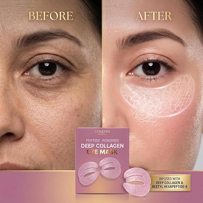 Koseon Collagen Eye Mask, Peptide-Powered Deep Collagen Eye Mask with Collagen Peptide, Under Eye Patches 360° Fit, Eye Patches for Fine Lines Eyes and Dark Circles (1 pcs)