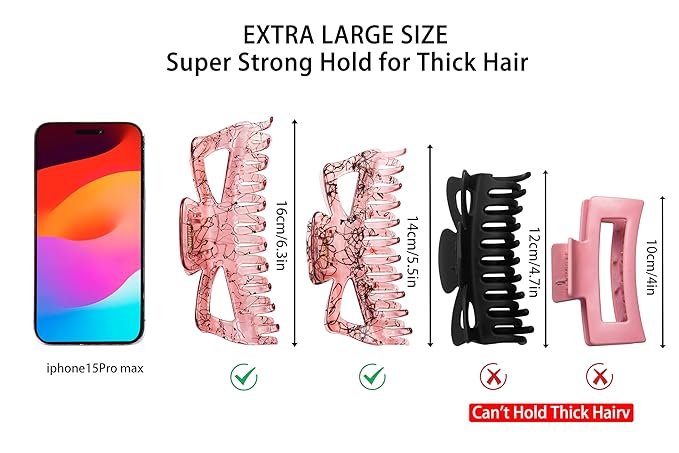 Extra Large Claw Clips for Thick Hair, 6.4 Inch Strong Hold Matte Jumbo Accessories for Women Long Curly Hair Cute Nonslip Big Jaw Clip French Giant Hair Clip 6 Pack (Mix Color)