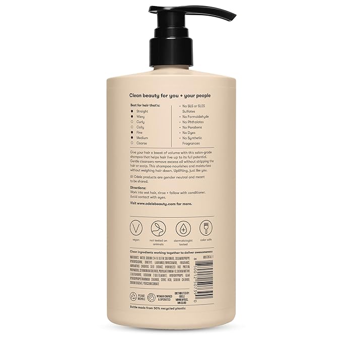 Odele Volumizing Sulfate-Free Shampoo, Adds Moisture, Shine, and Fullness for Straight or Wavy Hair Types, 32 Fl Oz