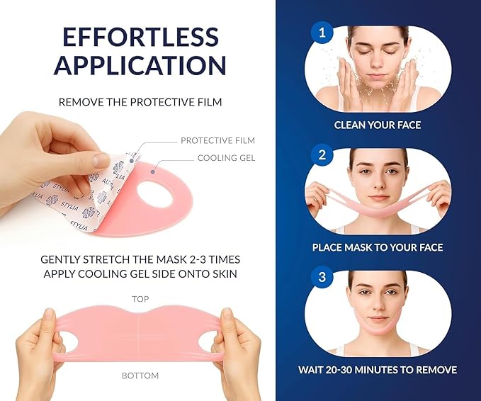 Stylia V Line Lifting Collagen Mask - Lift, Firm & Contour Jawline - Tightening Double Chin Strap with Hyaluronic Acid & Aloe - Neck Tightening and Lifting Mask - Jawline Shaper Face Lift Tape (5PC)