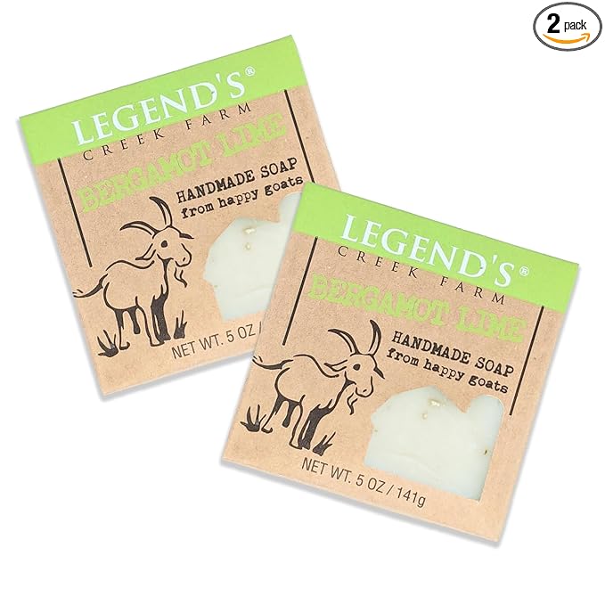 Legend's Creek Farm Goat Milk Soap - Cleansing Moisturizing Bar for Hands and Body - 5 Oz Creamy Lather, Nourishing, Gentle Natural Soap for Sensitive Skin (Bergamot Lime, Pack of 2)