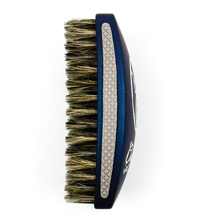 Crown Quality Products 360 Sport Wave Caesar 2.0 Boar Bristle Hairbrush, Medium, Metallic Navy Blue - Non-Slip Grip, Waterproof Design - The Ultimate 360 Wave Brush