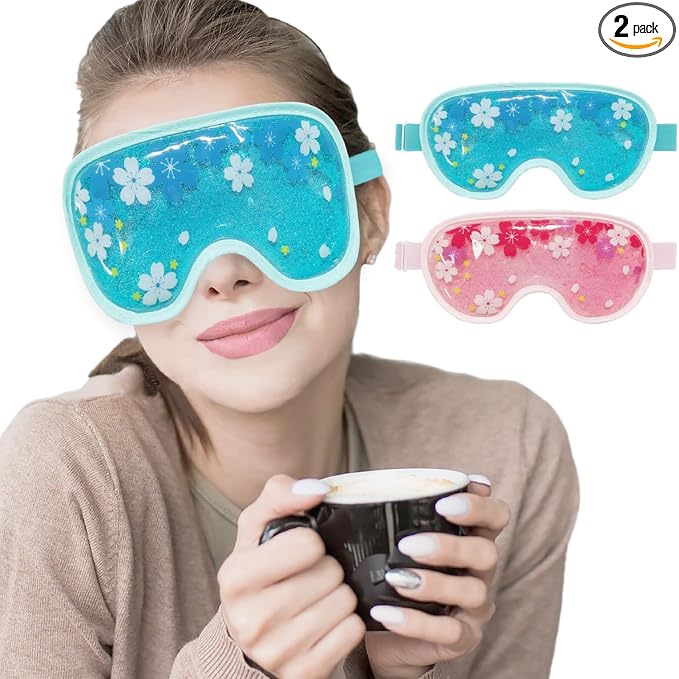 ZNÖCUETÖD Ice Mask Gel Cooling 2 Packs Reusable Cold Compress Eye Ice Pack for Dark Circles and Puffiness, Migraine, Stress Relief