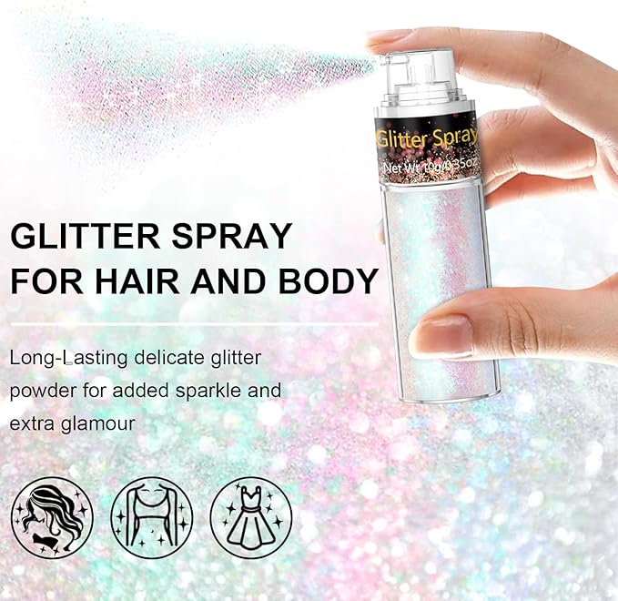 Hair and Body Glitter Spray, Glitter Hairspray Dry Powder Makeup for Clothes, Festival Rave Prom Loose Sparkle Powder,Holographic Ultra Fine Resin Glitters for Crafts (Mermaid)