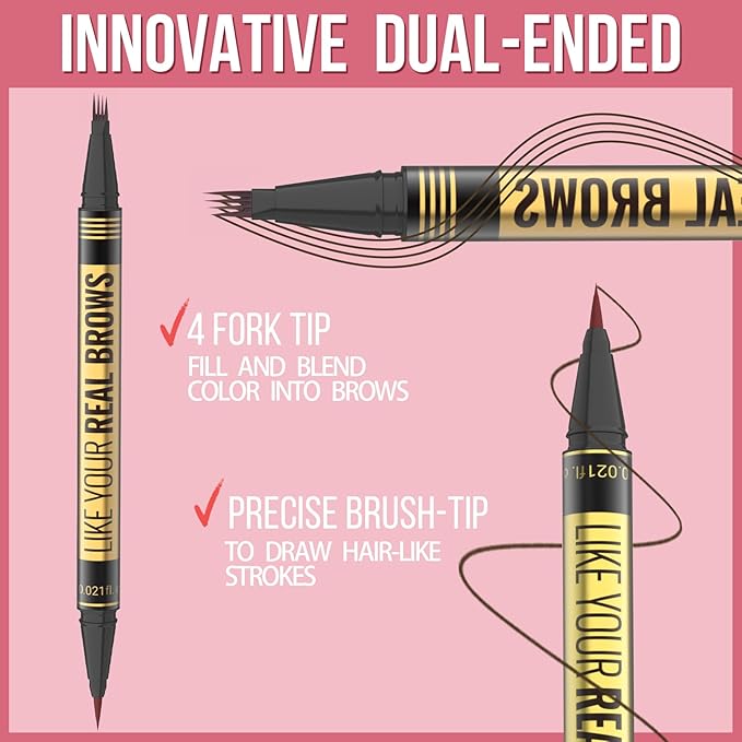 Vevivia Beauty Eyebrow Pen - Microblading eyebrow pencil with Micro-Fork Tip & Precision Tip for Natural Brows, Eyebrow Pencils for Women, Dual-Ended Brow Brush, Waterproof, Brown