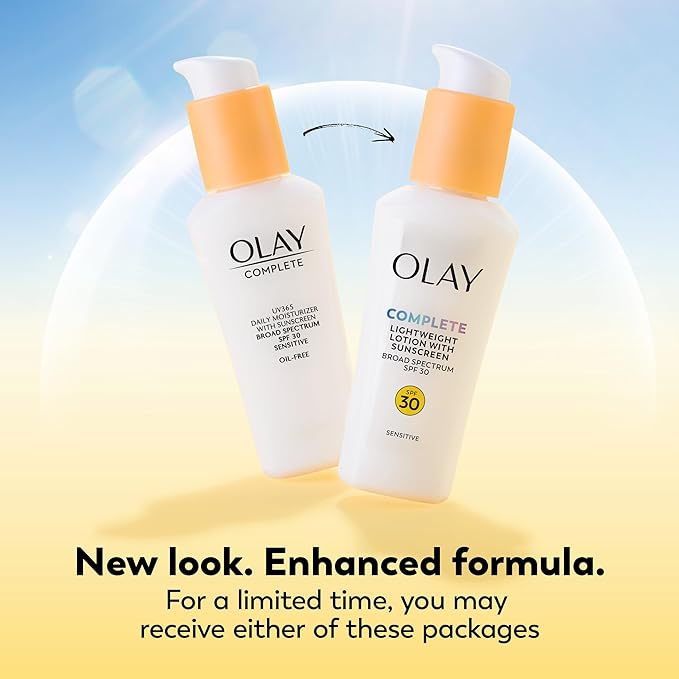 Olay Face Moisturizer,Complete with Sunscreen SPF 30,Fragrance-Free for Sensistive Skin,Broad Spectrum Sun Protection, Long-Lasting Hydration, Non-Comedogenic - Vitamin E & Aloe - 2.5 Oz - (Pack of 4)