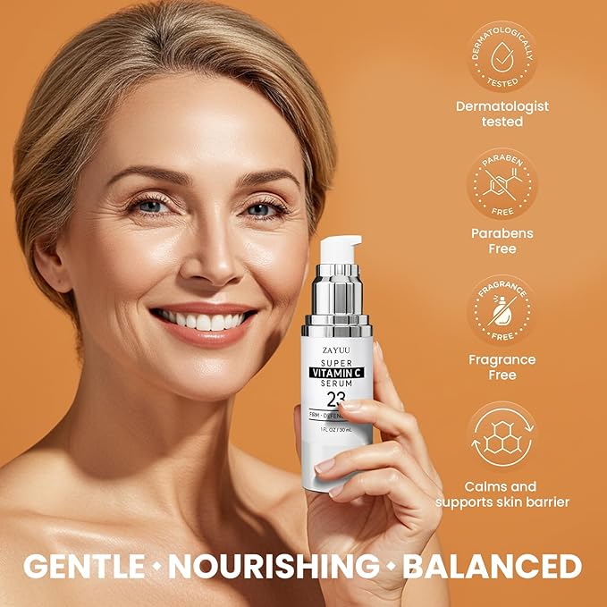 Super Korean Vitamin C Face Serum 23%: Brightening Hydrating Formula with Hyaluronic Acid, Vitamin E & Ferulic Acid — Anti-Aging Serum for Wrinkles, Dark Spots & Mature Skin (1 Fl Oz (Pack of 2))