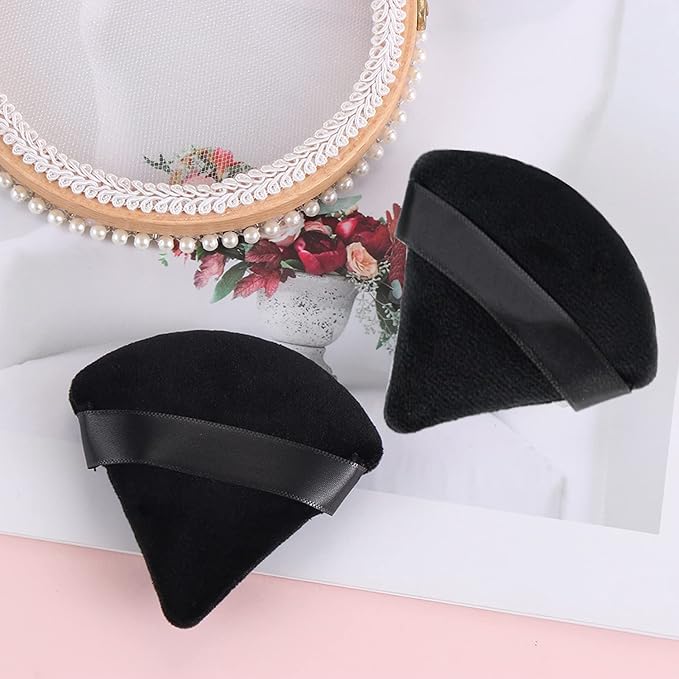 24 Pieces Triangle Powder Puff, Washable Cotton Face Makeup Puff for Loose Powder Body Cosmetic Foundation Sponge Makeup Tool (24Black)