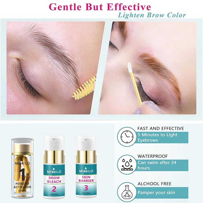 Eyebrow Color Lightening Cream, Brow Bleach Cream Kit Lighten Dark Brow Color, 5 Application Kit