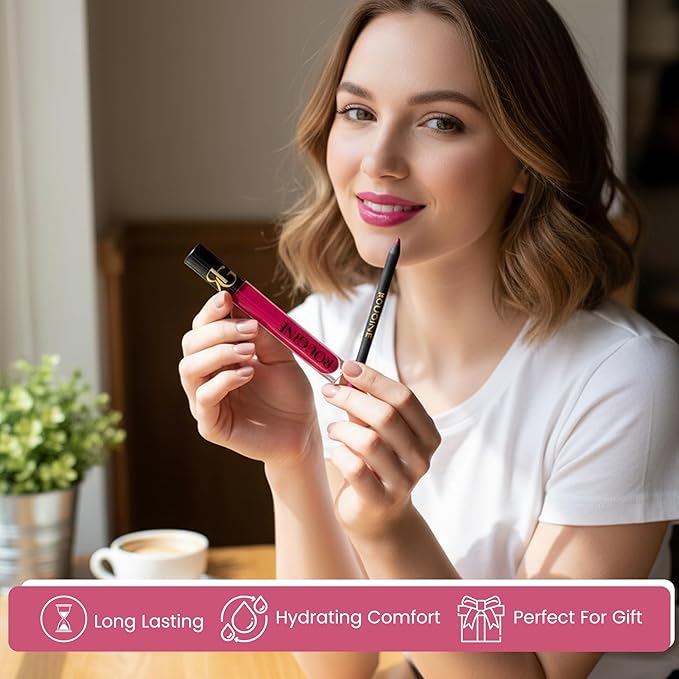 Matte Lipstick & Lip Liner Set for Women – French Kiss Shade – Long-Lasting Waterproof 2-in-1 Lip Kit – Smudge-Proof Liquid Lipstick with Precision Liner, Enriched with Vitamin E & Shea Butter
