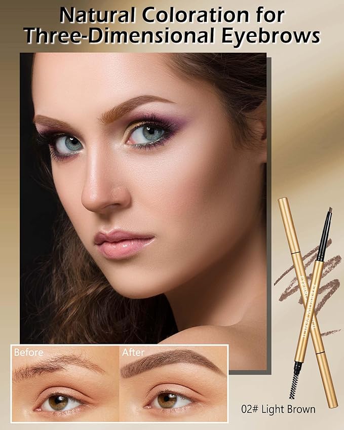 Eyebrow Pencil, 12Pcs Light Brown Ultra-Fine Retractable Eye Brow Pencil,Long-Lasting Waterproof Eyebrow Tint Pen Kit for Define Shape and Fill Brow,Women's Mother's Day Makeup Gift Set for Women-02