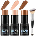3Pcs Cream Contour Stick Makeup Kit, Shades with Highlighter, Blush and Bronzer Contour Stick for Sculpt the Cheeks, Long Lasting, Waterproof, Matte & Dewy Finish (H)