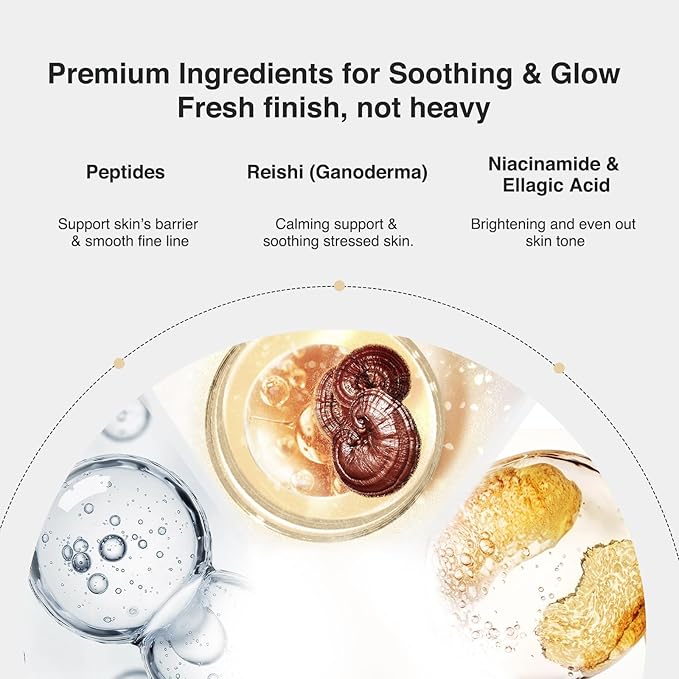 Ganoderma Peptide Brightening Repair Gift Set, with Foaming Cleanser, Face Serum, Cream, Hydrating, Soothing for Sensitive Skin