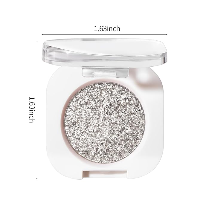 Erinde Silver Glitter Shimmer Single Eyeshadow, Metallic Glow Glitter Cream Eye Shadow, Monochrome Eyeshadow Palette Makeup, Waterproof Sombras para Ojos, Vegan & Cruelty-Free, 12