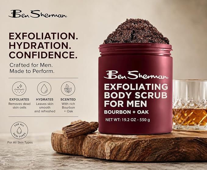 Ben Sherman Exfoliating Body Scrub For Men with Shea Butter Vitamin A and C, Moisturizing Hydrating Body Scrub for Healthy Skin