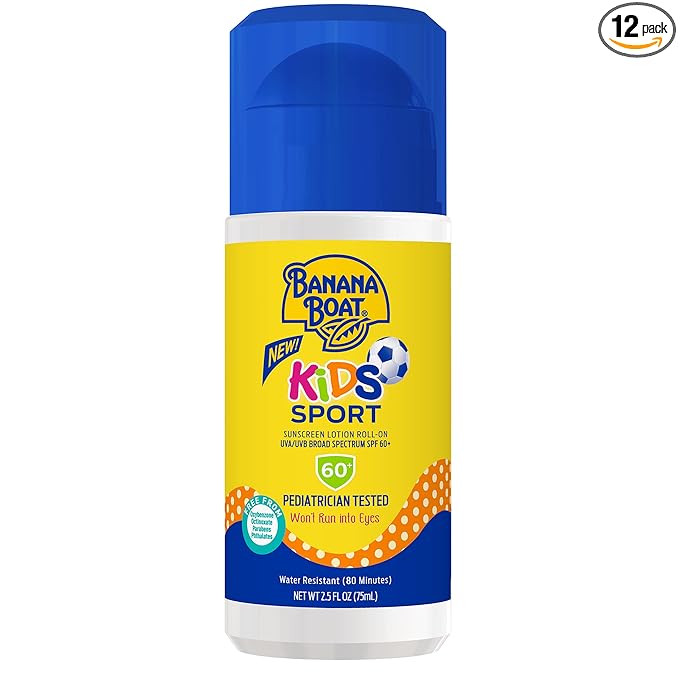Banana Boat Sport Kids Sunscreen Roll On Lotion SPF 60, 2.5oz | Travel Size Sunscreen for Kids Roll On, Childrens Sunblock SPF 60, 2.5oz (Pack of 12)