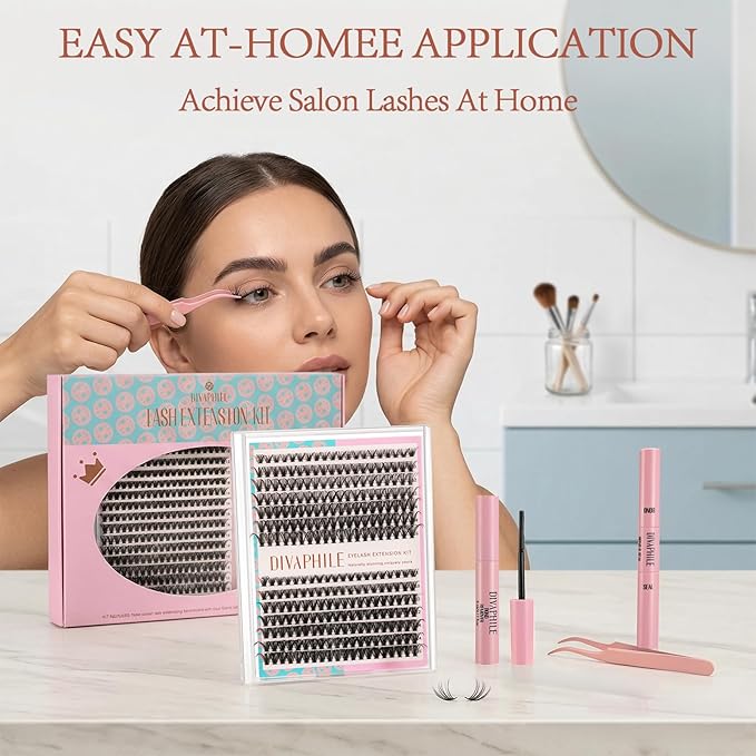 DIY Lash Extension Kit, 280PCS Lash Clusters Kit with Bond, Seal, Remover & Tweezers, 8–16mm Natural Wispy Individual Lashes, Easy At-Home Eyelash Extensions for Beginners, Perfect Mom Gifts