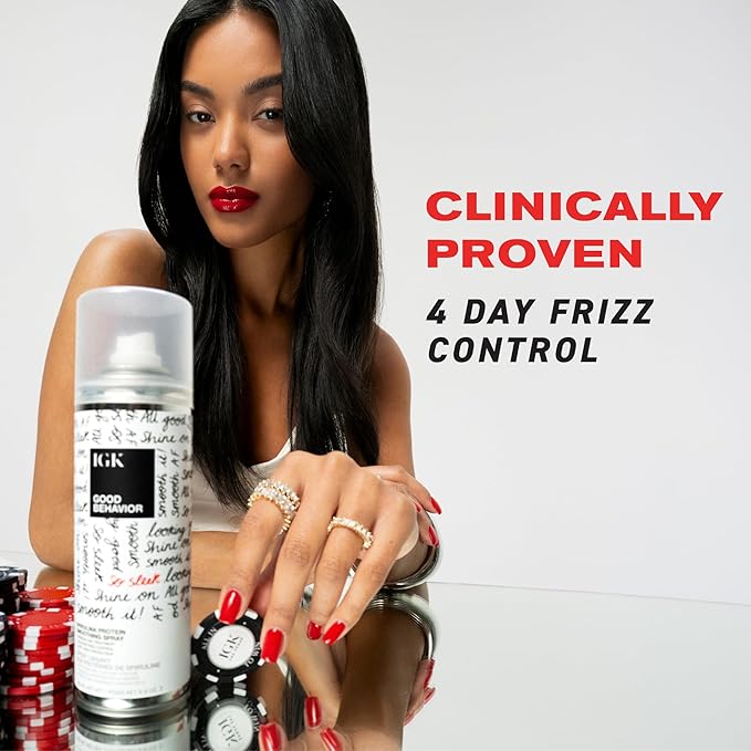 IGK GOOD BEHAVIOR Spirulina Protein Smoothing Spray Travel | 4 Day Keratin Like Treatment + Frizz Control + Heat Protectant | Vegan + Cruelty Free | 2.4 Oz