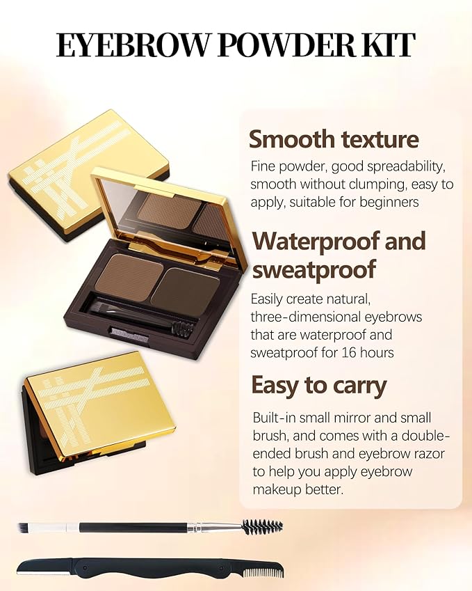 Eyebrow Powder Makeup Kit, 2 Colors Waterproof Long Lasting Dark/Light Brown Eye Brow Tinting Powder Palette, Eyebrow Tint Filler Makeup Gifts for Women with Mirror Brow Brush & Razor-Set 01#