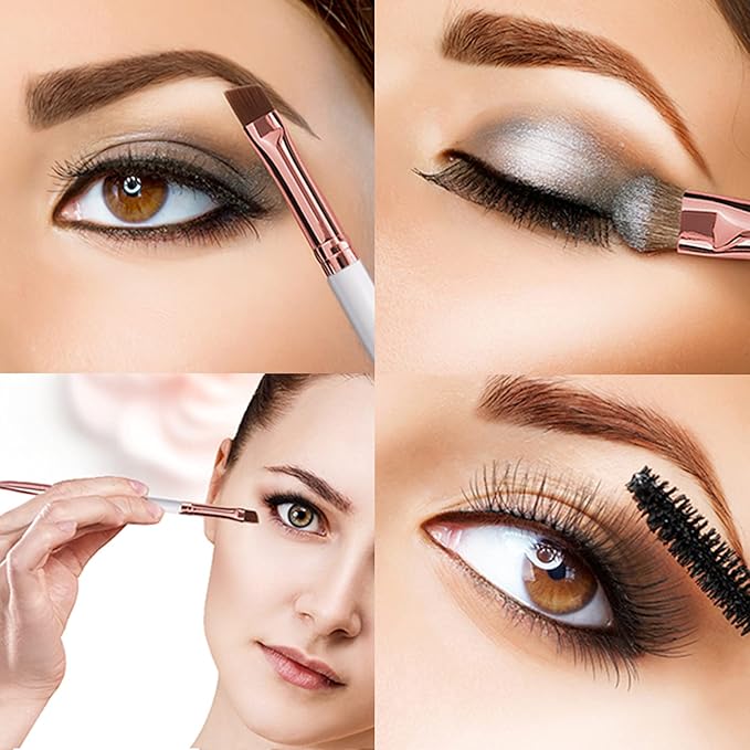 Duo Eyebrow and Eyelash Brush - Spoolie and Angled Brow Brush for Eye Makeup (5pcs, White)