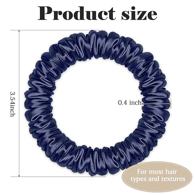 Scrunchies Hair Ties Silk Satin Scrunchy, WantGor Women 4PC Pure Mulberry Silk Skinny Elastic Scrunchies Hair Bands Bracelets Ponytail Holders Hair Accessories (Black,Blue,Navy,Lake Blue)