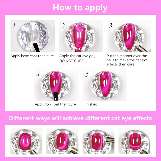 Cat Eye Gel Nail Polish, Jelly Hot Pink Manetic Nail Polish Glitter Holographic with Magnet, Glass Reflective Translucent UV Gel for Valentine's Day Gift Manicure Salon DIY at Home