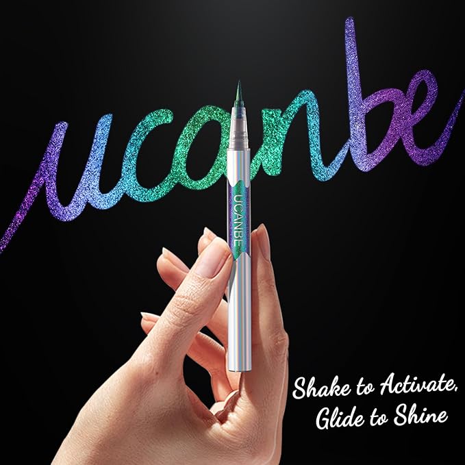 UCANBE Chameleon Liquid Eyeliner - Green Blue Duo, Multi-Chrome Metallic Shift Eyeliner, Waterproof Glitter Eyeliner with Soft Fine Tip for Multi-Dimensional Eye Looks