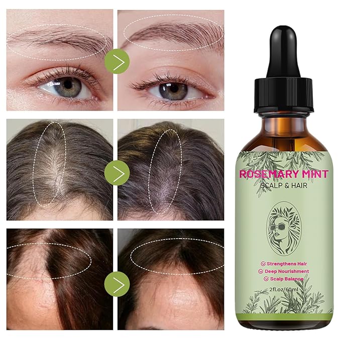 Rosemary Oil Hair, Rosemary Essential Oils for Hair Growth - Lightweight Non-Greasy Hair Serum to Nourish Scalp, Improve Dry Hair Texture, Includes Lash & Brow Applicators (2 FL Oz)