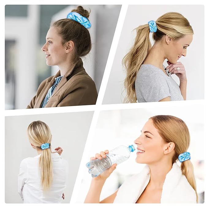 Silk Satin Scrunchies for Women Girls 12 PCS Blue Hair Scrunchies Silk Satin Hair Ties for Thick Hair Bulk Hair Ties Hair Accessories