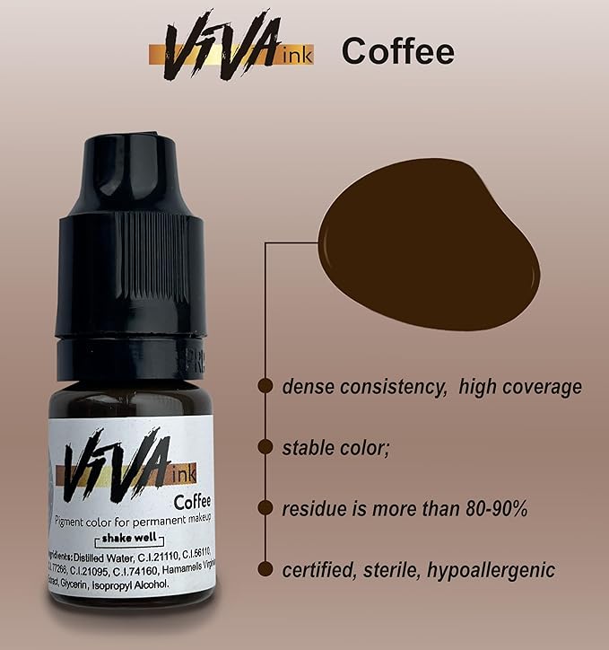 Eyebrow Permanent Makeup Ink – Coffee – Long Lasting Permanent Eyebrow Pigment for Microblading Saturated and Natural Colored Ink for Eyebrow Tattoo (0.2 oz)