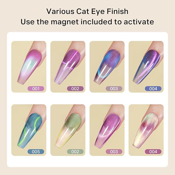 MIZHSE Cat Eye Gel Nail Polish, Gemstone Series Magnetic Gel Polish Set with Magnet Stick, Colorful Crystal Glassy Cateye Effect Soak Off Nail Art Gift for Women
