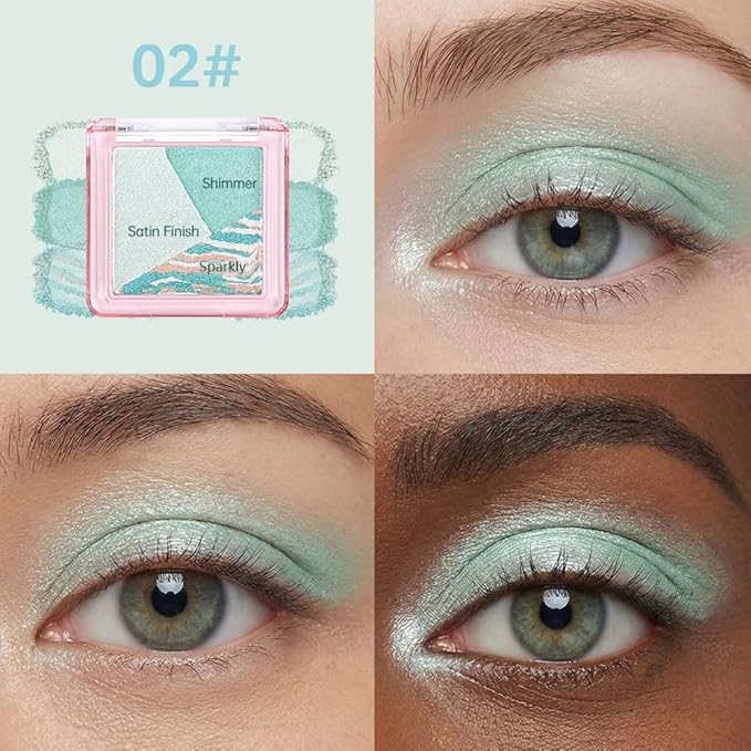 Mini Light Green Baked Eyeshadow Palette, 3 Shade Soft Shimmer Eye Shadow, Fresh Natural Eye Makeup, Smooth Blendable & Buildable, No Fallout, Long-Lasting Daily Look, Paleta de Sombras de Ojos 02