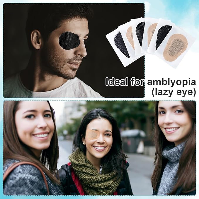 Panitay 40 Pcs Adhesive Eye Patches for Adults Eye Patch for Disposable Breathable Amblyopia Lazy Adhesive Bandages for Men(3 x 2 Inch,Nude, Black)