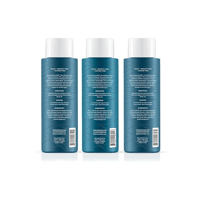 Oars + Alps Body Wash for Men, Mens Body Wash & Face Cleanser with Vitamin E & Antioxidants, Moisturizing, Paraben & Sulfate Free Cleanser, Variety Set, 3pk