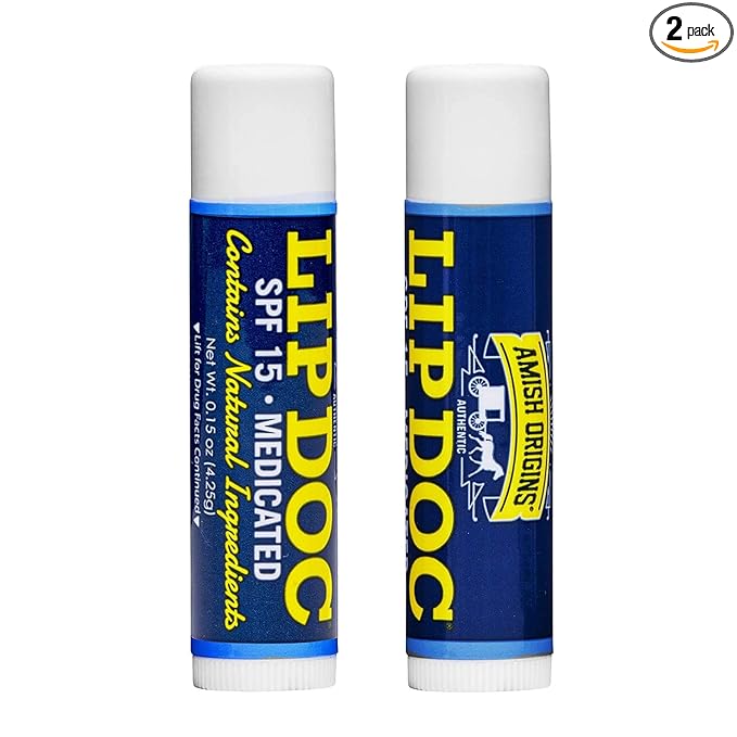 Amish Origins Lip Doc SPF 15 Medicated Lip Balm (2 PACK)- All-Natural Deep Moisturizing Lip Balm, Potent Formula for Chapped and Cracked Lips, All Natural Essential Oils