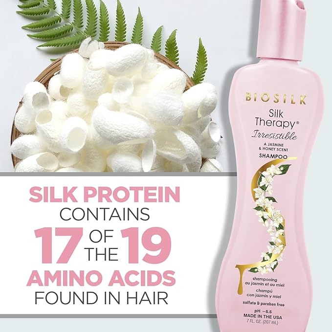 BioSilk Irresistible Shampoo, Cleanses & Conditions Frizzy Hair, Jasmine & Honey Scent, Silk Proteins & Botanical Extracts, Sulfate-Free, Paraben-Free, Cruelty-Free, 7 Oz