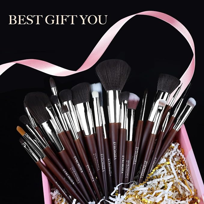 Professional Makeup Brush Set, 25Pcs Powder Foundation Blush Eyeshadow Brushes with Travel Case. All in One Brush Set, Soft Synthetic Vegan & Cruelty-Free (brown)