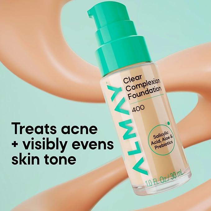 Almay Clear Complexion Foundation, Oil-Free Face Makeup for Acne-Prone Skin, Buildable Coverage, Soft-Matte Finish, Vegan, 750, 1 fl oz