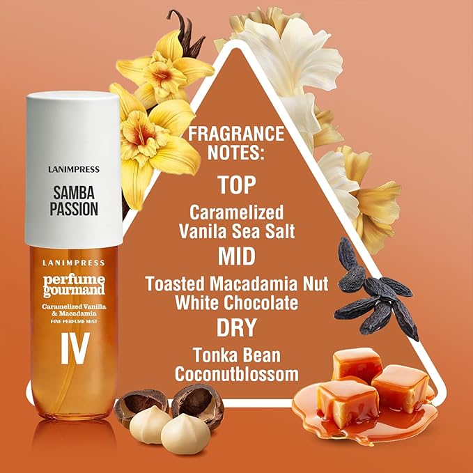 2 Pack 6 fl oz Hair Mist and Body Spray for Women（Eau De Parfum）,Gourmand Perfume No.4, With Notes of Caramelized Vanilla,Macadamia