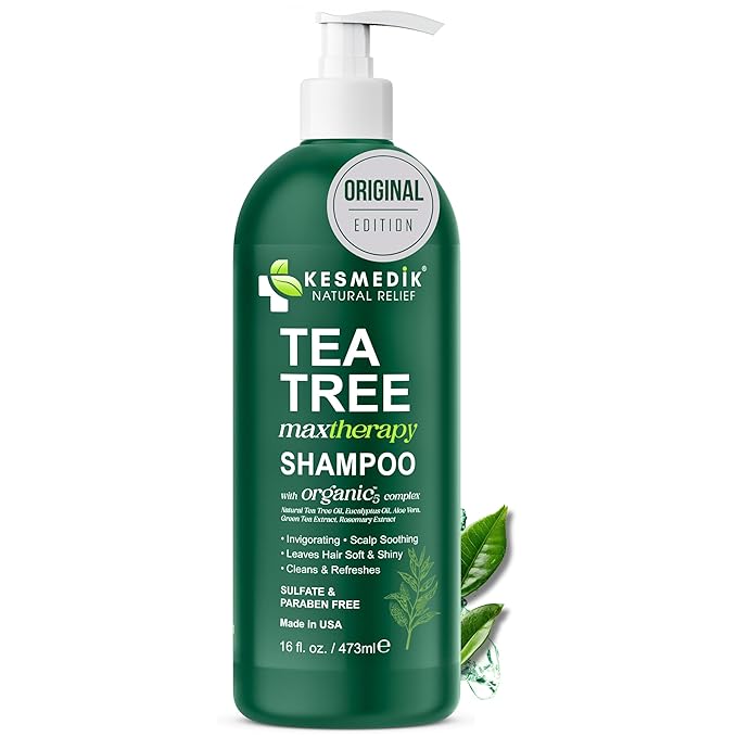 KESMEDIK Tea Tree Oil Shampoo MaxTherapy, Clarifying Deep Clean for Buildup, Dandruff & Cools Refreshes Itchy Scalp, Sulfate-Free for Oily Hair, Women & Men, 16 fl oz
