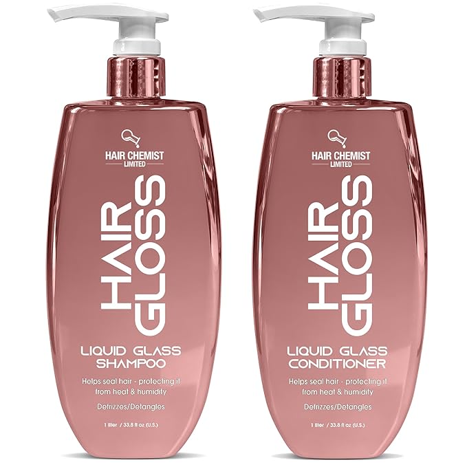 Hair Chemist Hair Gloss Liquid Glass Shampoo & Conditioner Set 33.8 Ounce (2-PC SET) -Smoothing Shampoo, Adds Smooth & Shine Plus Frizz Reducing Smoothing Conditioner, Lightweight Formula
