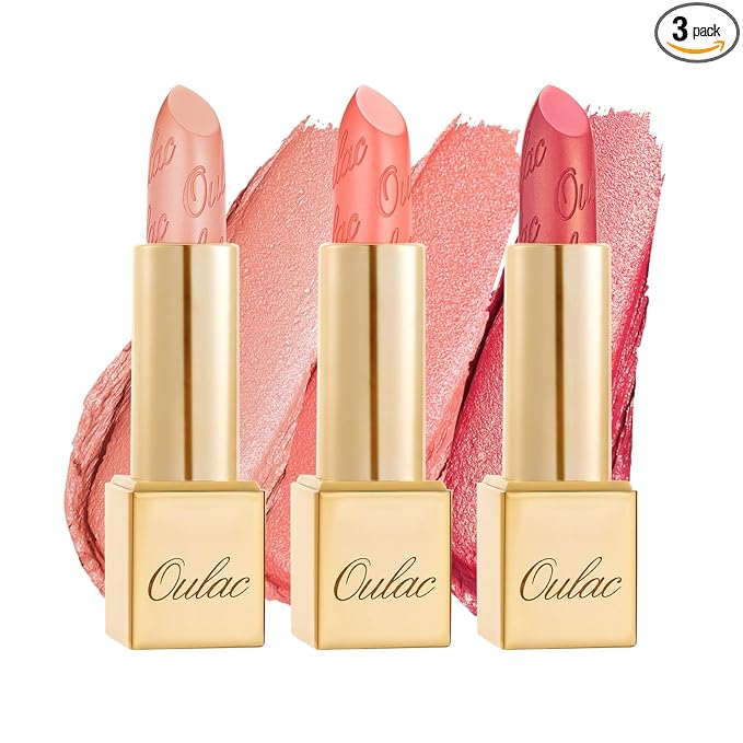 Oulac Metallic Coral Lipstick Set 3PCS High Impact Lipcolor with Moisturizing Formula, Vegan Beauty, Full-Coverage Lip Color, Gift Lipstick for Women, 4.3g X 3PCS, GM09+GM11+25