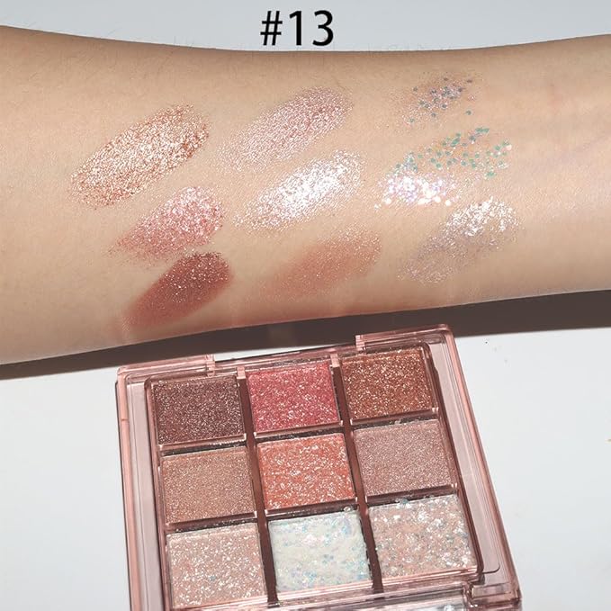 9Colors Sparkle Light Eyeshadow Makeup Palette,Shimmer Natural Neutral Powde Eye Shadow Palettes for Older Women,Long Lasting Naturing-Looking,Lightweight,Waterproof,Eye Makeup Kit Travel Size,Vegan