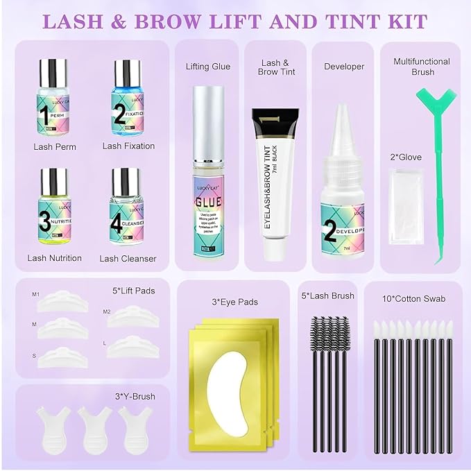 Lash Lift and Black Kit, Professional Brow Lamination and Black Kit, 4 In 1 Eyelash & Eyebrow Perm Kit, Quick Lifting & Voluminous Coloring, Easy to Use at Home Diy & Salon (Green)