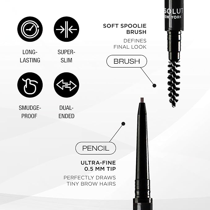 Absolute New York Super Slim Brow Pencil, Fine Point, Dual Ended, Fade Resistant and Long Lasting (Pecan)